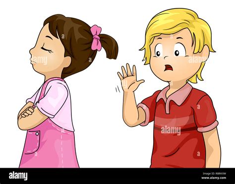 Illustration of a Kid Girl Ignoring a Kid Boy Saying Hello Stock Photo - Alamy