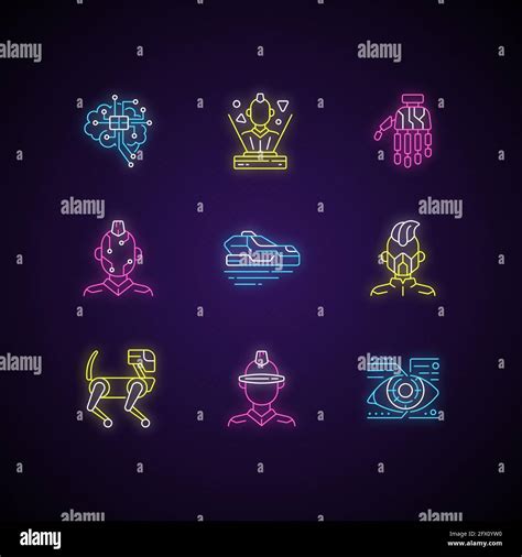 Cyberpunk attributes neon light icons set Stock Vector Image & Art - Alamy