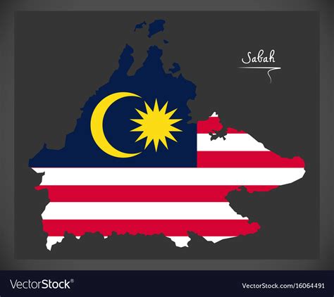 Sabah malaysia map with malaysian national flag Vector Image