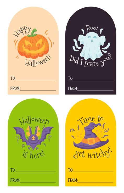 four halloween gift tags with the words happy, do i scare you to get witch?