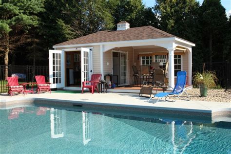 Image result for pool houses with bars Pool House With Bar, Backyard Pool House, Pool House Shed ...