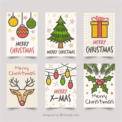 Free Vector | Christmas cards with drawings | Christmas cards drawing, Merry christmas card ...