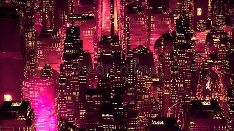 Red Neon City Skyscrapers Modern Technology Concept Stock Illustration ...