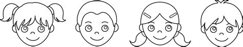 Childrens Faces Coloring Page - Free Clip Art