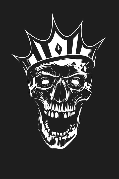 White Skull in Crown on Black Background 376643 Vector Art at Vecteezy