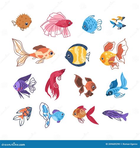 Cartoon Fish. Colorful Sea Animals. Hand Drawn Clipart of Tropical ...