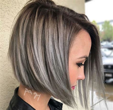 Hair coloring ... | Gray hair highlights, Brown hair with silver highlights, Short hair with layers