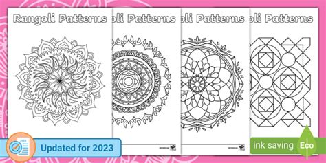 Hindu | Diwali Rangoli Patterns | Colouring Sheets - Twinkl