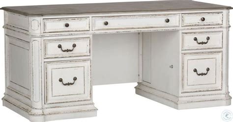 Magnolia Manor Antique White And Weathered Bark Jr Executive Desk | Office set, Rustic white ...