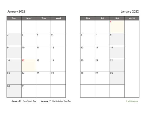 Monthly 2022 Calendar on two pages | WikiDates.org