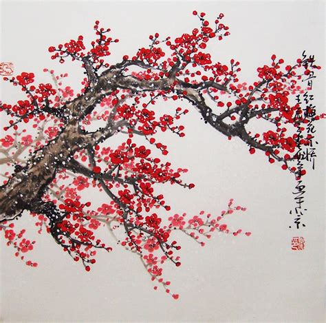 Original painting chinese art Lovely cherry blossom tree