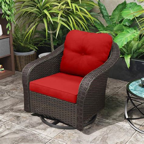 JOYSIDE Wicker Patio Swivel Outdoor Rocking Chair Lounge Chair with Red Cushions M85-RED-THD ...