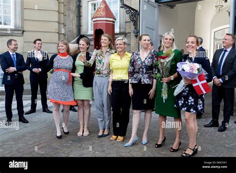 Danish Prime Minister Mette Frederiksen presenting her group of female ...