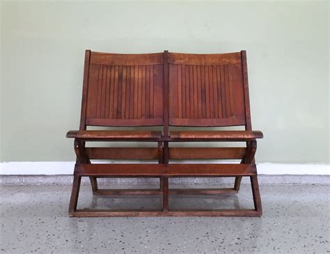 Antique Wooden Folding Chairs Double Seated by HoneyBeeHillVintage