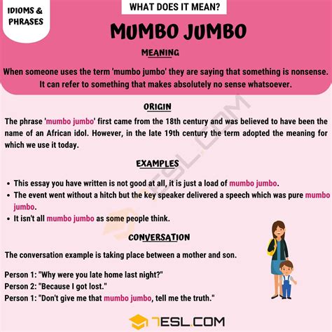 Mumbo Jumbo: Meaning of the Interesting Idiom "Mumbo Jumbo" • 7ESL in ...