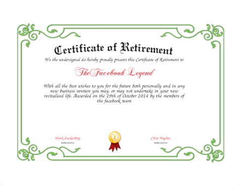 FREE 12+ Sample Retirement Certificate Templates in PDF | MS Word | PSD