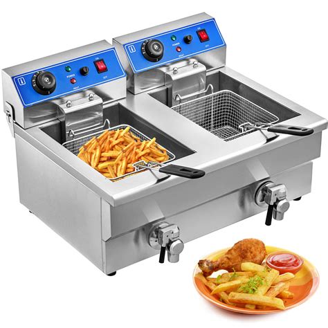 ReaseJoy 20L Commercial Electric Countertop Stainless Steel Deep Fryer Single Large Tank Basket ...