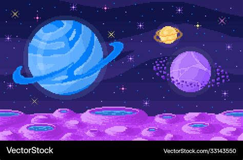 Space planet in pixel art pixelated landscape Vector Image