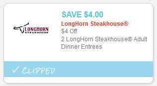 Longhorn Steakhouse Coupon | Save $4 Off 2 Entrees