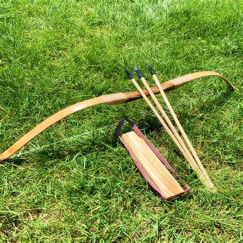 Powerful Wooden Bamboo Bow With 3 Arrows And Quiver Kids Toy Wood ...