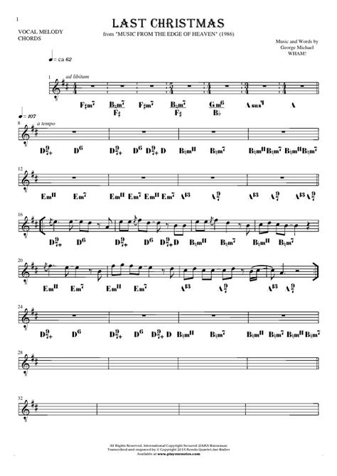 Last Christmas - Notes and chords for solo voice with accompaniment ...