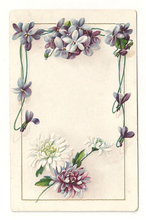 Antique Images: Free Printable Flower Frame: Vintage Flower Border Design with Forget-Me-Not Flowers