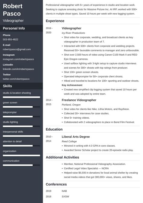 Videographer Resume Example and Tips for 2024