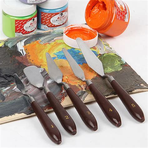 5Pcs Mixed Stainless Steel Palette Scraper Set Spatula Knives For Artist Oil Painting Tools ...