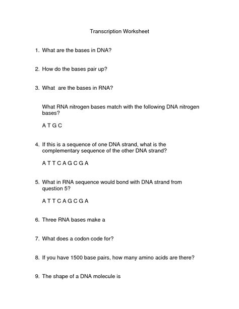 Dna Transcription-translation Worksheet