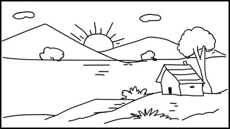 How to draw Sunrise secenery \ Sunrise scenery drawing \ landscape step ... | Scenery drawing ...