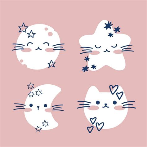 Draw Cute cats faces greeting card kawaii design Doodle cartoon style ...