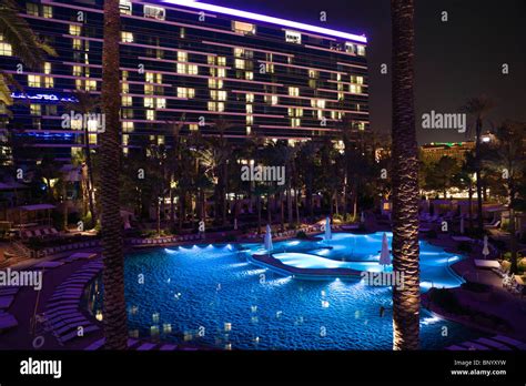 Hard Rock Hotel, Las Vegas USA - the swimming pool floodlit at night Stock Photo, Royalty Free ...