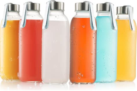 glass bottles 6 Pack 16oz - glass drinking bottles for Beverage and Juice - water bottle glass ...