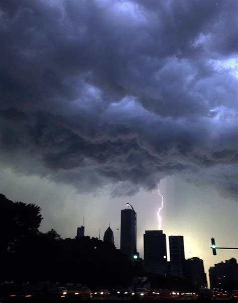 Lightning Over Chicago Skyline