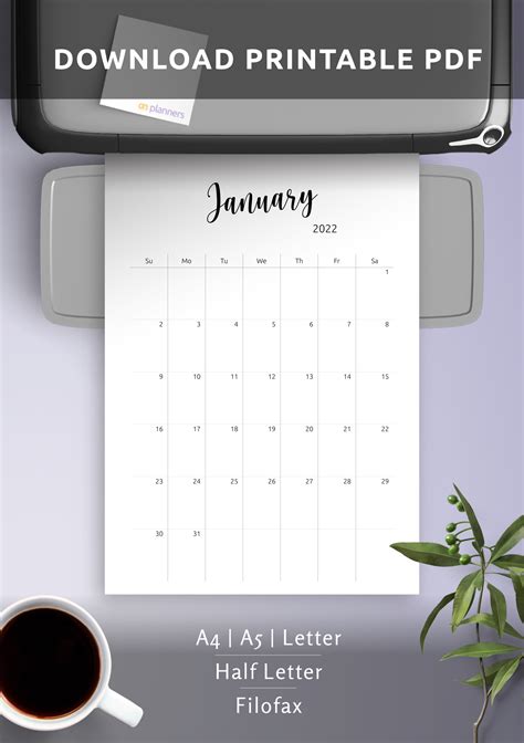 Download Printable Minimalist Monthly Calendar Template PDF