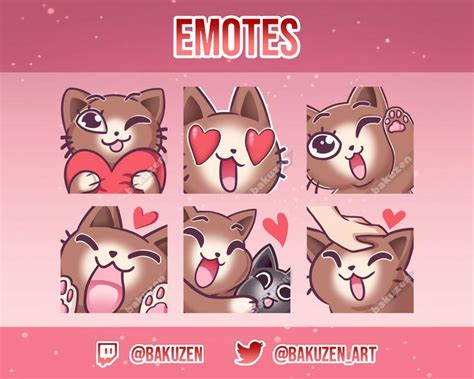 Brown Cat Emote Pack for Twitch Discord love Set Cute Animal Heart Emotes for Discord Server and ...