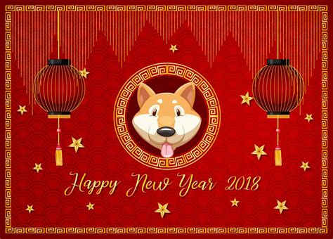 New year card template with dog and red lanterns 431309 Vector Art at ...