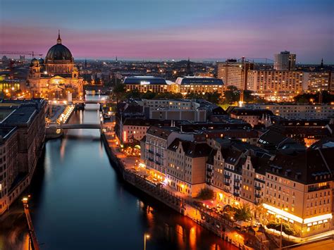 Berlin, Germany, city, night, lights, buildings, river wallpaper ...