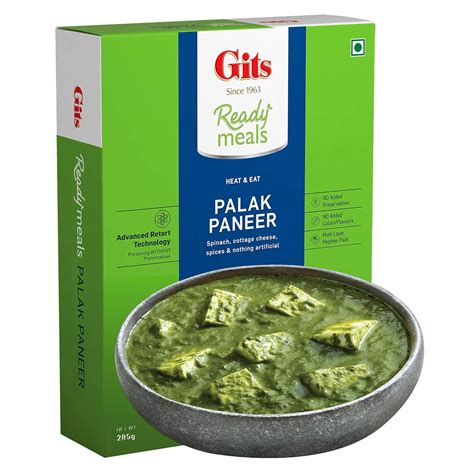 Gits Ready to Eat Palak Paneer, Pure Veg, Heat and Eat Indian Dish, Microwaveable, 285g : Amazon ...