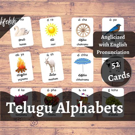 Telugu Alphabets With Words Flash Cards, English Pronunciation ...