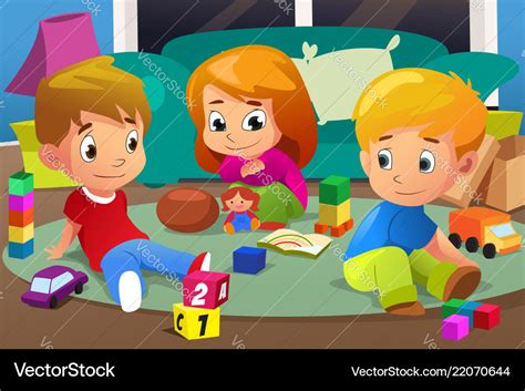 Kids playing with their toys Royalty Free Vector Image