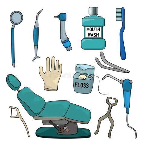 dental care items such as gloves, mouthwash and toothpaste royalty free illustration