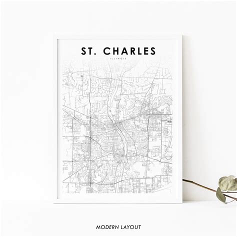 St. Charles IL Map Print, Illinois USA Map Art Poster, Dupage Kane, City Street Road Map Print ...