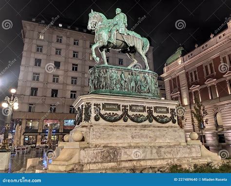 Belgrade City Center Monument To Prince Mihailo Michael by Night ...