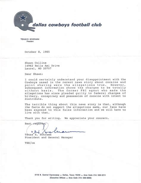 Letter from former Dallas Cowboys President and GM, Tex Sc… | Flickr