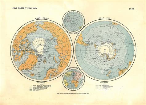 North Pole and South Pole Map Digital Art by Carambas Vintage