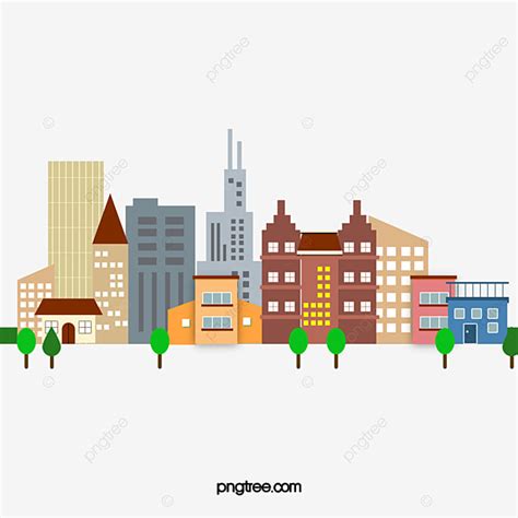 Cartoon City PNG Image, Cartoon City Pattern, City Clipart, Flat, City ...