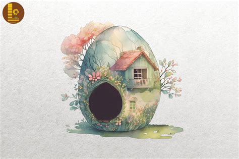 Cute Easter Egg House Watercolor 12 By Mulew Art | TheHungryJPEG