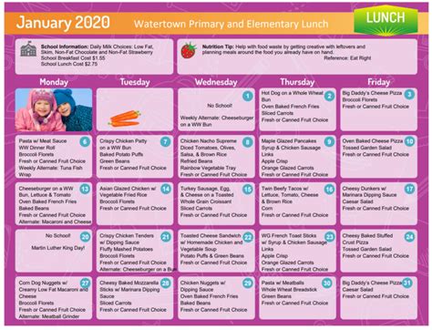 January Lunch Menu | Polk Elementary School