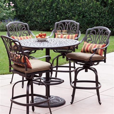 Patio Furniture Bar Set Cast Aluminum 42" Pedestal Table 5pc Lisse